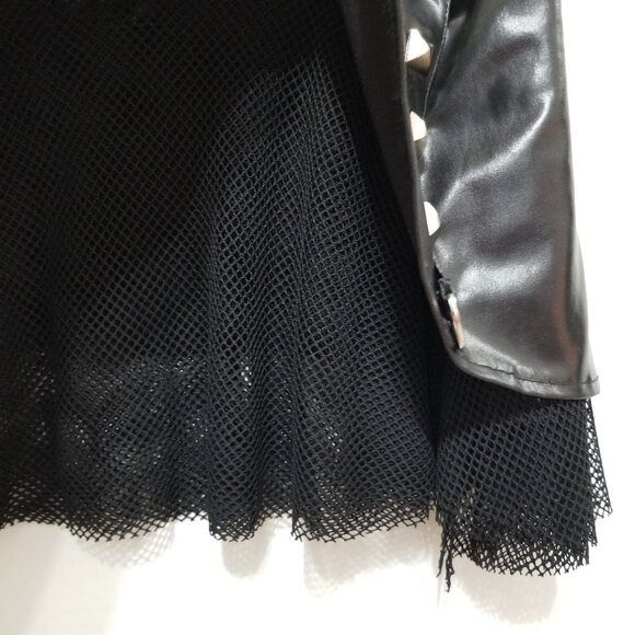 Living Dead Souls skirt XL micro mini goth studded pleather PVC fishnet stretch - Picture 7 of 14